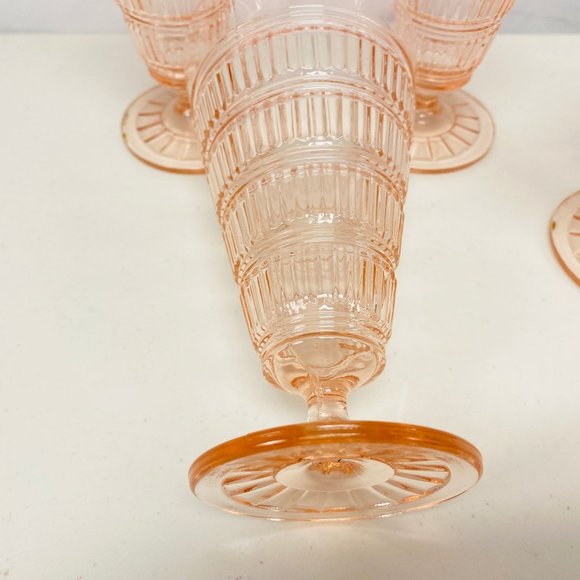 Vtg Pink Beehive Hazel Atlas Depression Glass Ice Tea Goblets Sundae Tumbler 4 - Picture 11 of 14